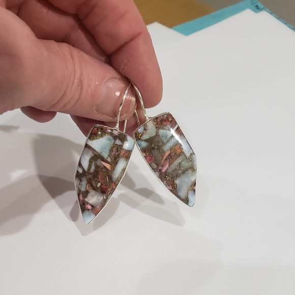 Turquoise earrings, 925 Copper Spiny Oyster Turquoise earrings - Picture 3 of 15